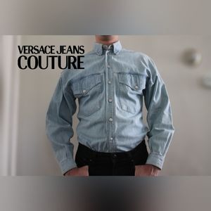 🤠 Vintage Versace 1990s Men's Denim Western Shirt Medusa
